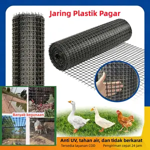 Jaring Plastik Panjang 50 Meter (Lebar 100cm/120cm/150cm), Jaring Pagar Plastik Lubang 35mm, Jaring Kandang Ayam PVC Hitam, Serbaguna