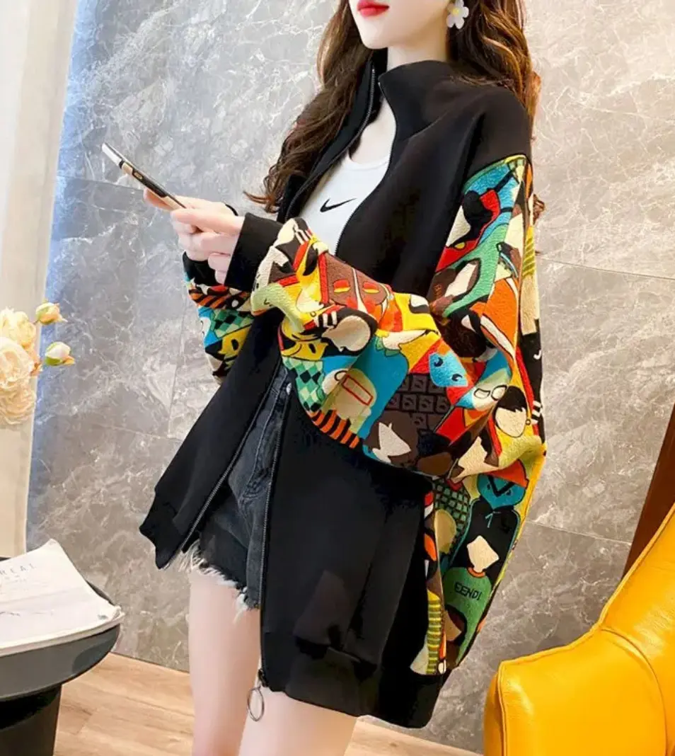 sweater crewneck ziper wanita keren korean style print