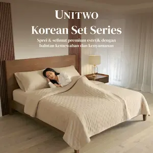 UNITWO DAILY [Bed Cover + Sprei Set] Bed Cover + Seprei Korea Motif Polos, Modern Minimalis, Dengan Sarung Bantal dan Sarung Guling Selimut Pria Wanita Estetik Ukuran 120, 160, dan 180 CM - Main