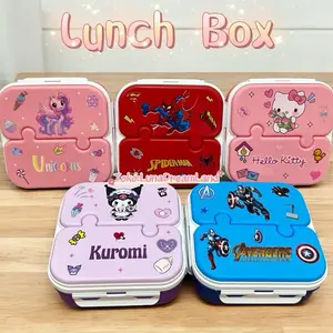 Kotak Bekal Anak 3 Sekat+Sendok BPA FREE Lunch Box Motif Unik Kuromi Spiderman Hello Kitty Avengers Unicorn