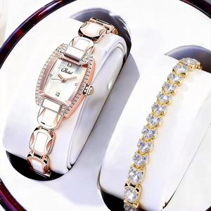 Jam Tangan Wanita, Fesyen, dengan Corak Roman, Set Berlian, Pergerakan Kuarza, Gaya Gelang