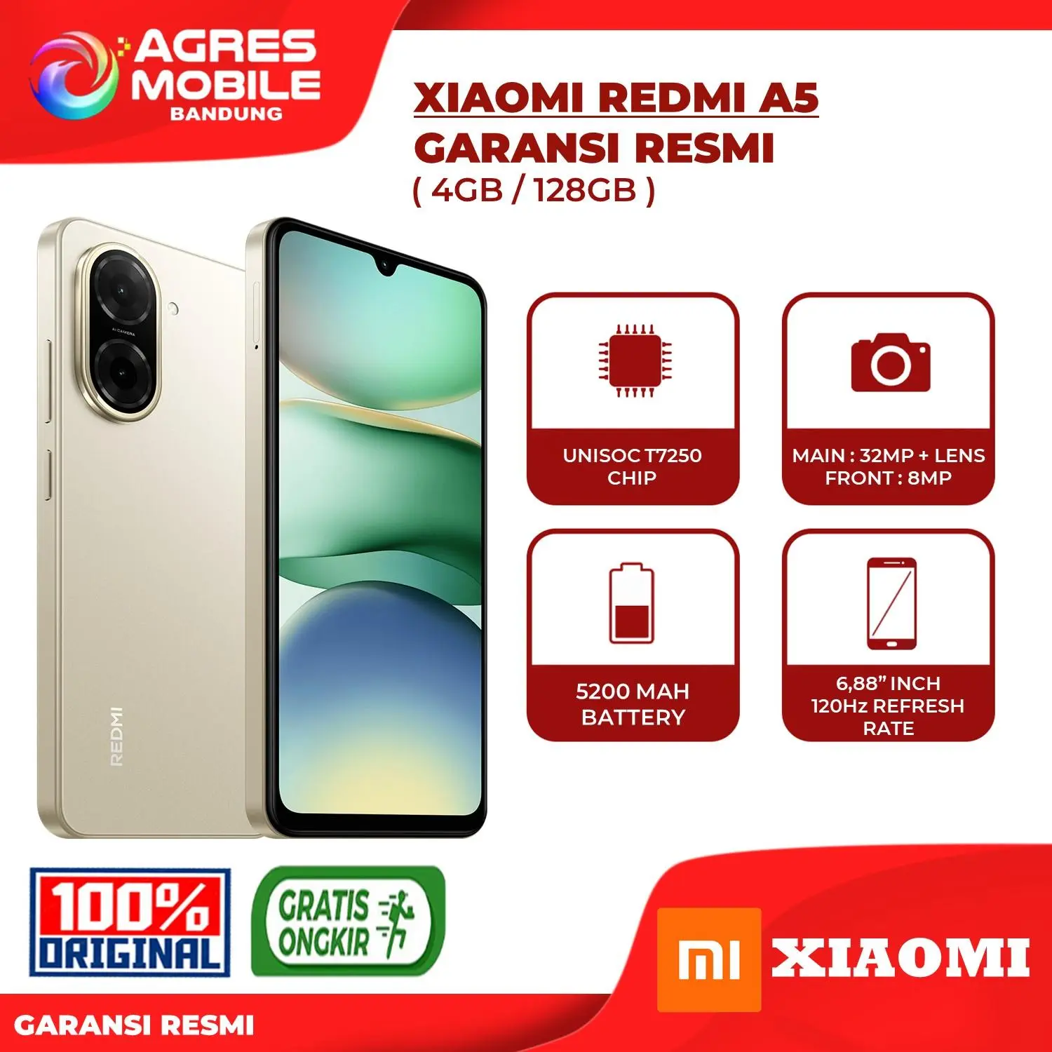 [ TIKTOK ] XIAOMI REDMI A5 ( 4GB/128GB ) GARANSI RESMI | 32MP DUAL AI CAMERA | 5200MAH BATTERY | 6.88" INCH