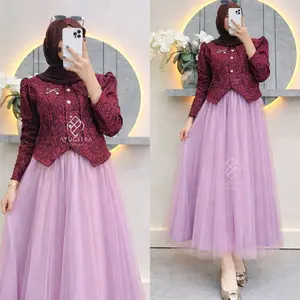 Varetta Oneset Kemeja Motif Bunga Timbul Mix Rok Tutu