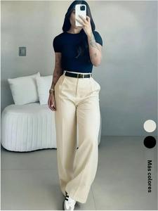 Pantalones para mujer de cintura alta, lisos, elegantes y casuales para negocios, adecuados para la oficina y uso diario, pantalones para el trabajo durante todas las estaciones.