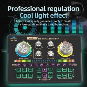 ready - bonkyo x600 sound card peralatan siaran langsung komputer & ponsel karaoke rekaman profesional laptop soundcard x600 mixer external audio mikrofon singing live dengan chip dsp dual-core dan fitur pengaturan treble & bass