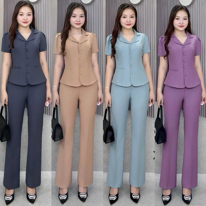 Bộ vest thết kế cao cấp M407 cho nữ quần ống loe nhẹ 21-22cm - Women Top Pants