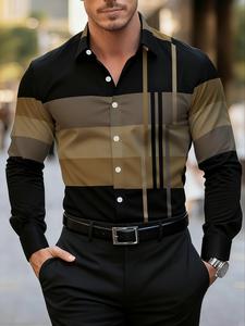 Camisa de Hombre con Diseño Creativo Estampado, Casual de Negocios Versátil, Estilo Ajustado, para Todas las Estaciones, Perfecta para Cualquier Ocasión