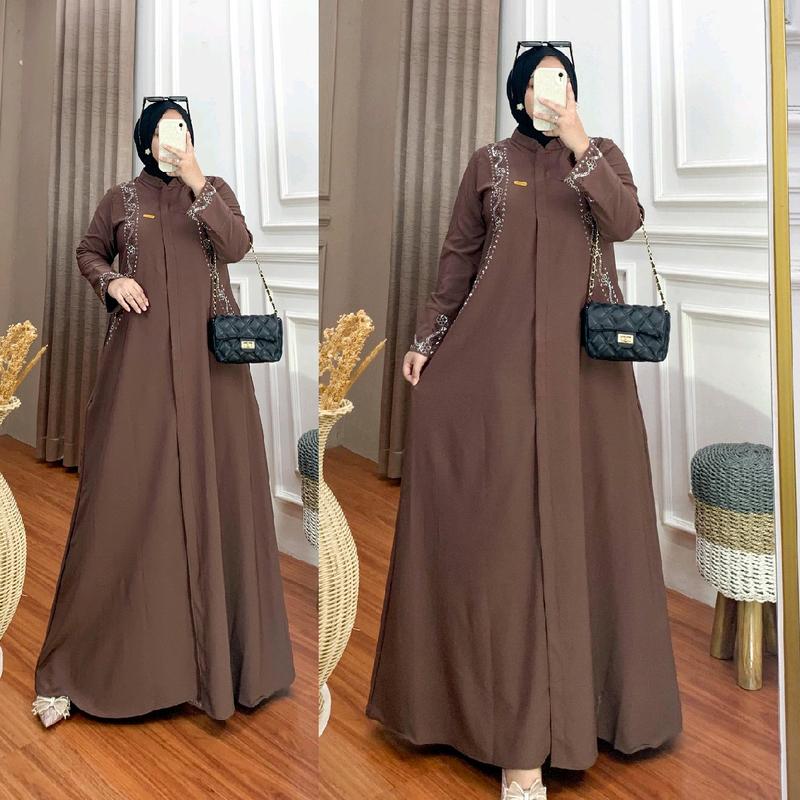 Abaya Syarifah Jasmine Hitam Full Furing by Ghanim Modesty -  Simple Gamis dengan Payet Tanam Mutiara - Muslim 7