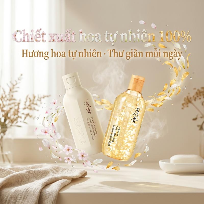 Combo Dầu Gội & Sữa Tắm ASAMOKA Hoa Anh Đào 80g+80g – Bộ Đôi Chăm Sóc Tóc & Cơ Thể, Hương Hoa Dịu Nhẹ, Quà Tặng Ý Nghĩa
