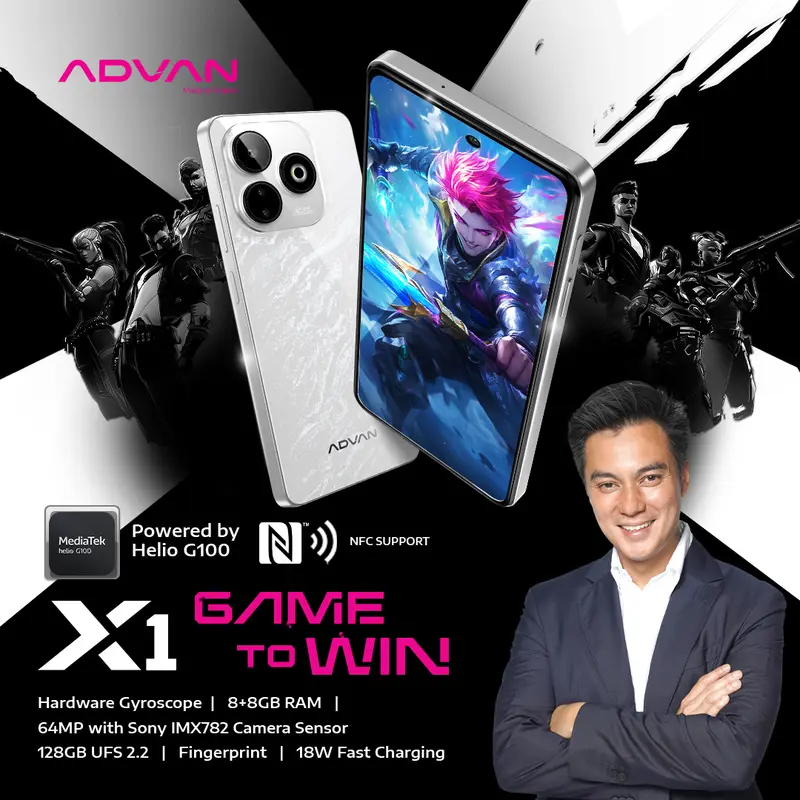 [Exclusive Baim Wong] ADVAN X1 Mediatek Helio G100 8GB+8GB/128GB High Refresh Rate 120Hz IPS FHD+ Sony 64MP Big Battery 5000mAh AI Camera UFS 2.2 NFC Fingerprint Android 14 Gaming Smartphone Handphone Fast Charging 0