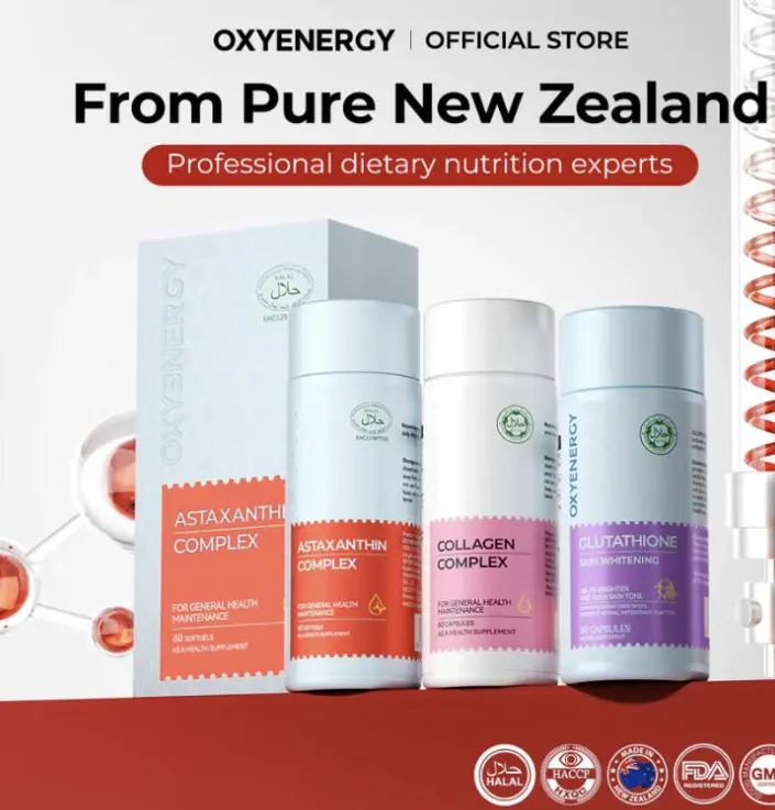 OXYENERGY Astaxanthin (60's) + Collagen (60's) + Glutathione (30's) [Free  Lutein] - TikTok Shop Malaysia