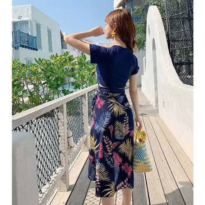 Swimsuit Set Baju Renang Wanita Gaya Korea Import High Quality model three-pieces 8042 3