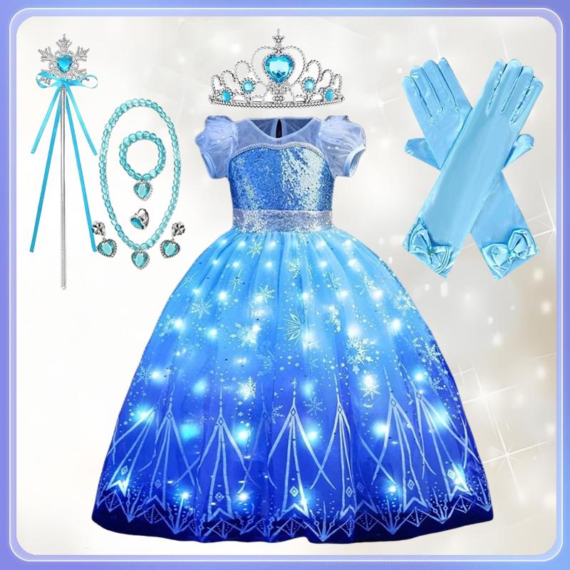 Princess Elsa Costume with LED Lamp string Princess Dress fo - TikTok ...