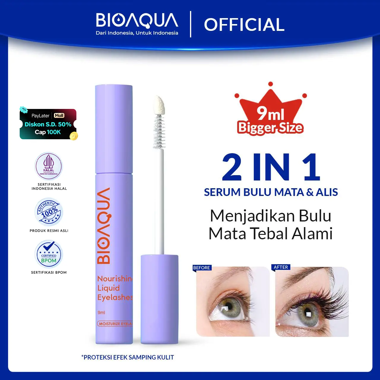 【BPOM】BIOAQUA 2in1 Nourishing Liquid Eyelashes Serum Penumbuh dan Penebal Bulu Mata 9ml eyelash extension lash lift lem bulu mata tahan lama