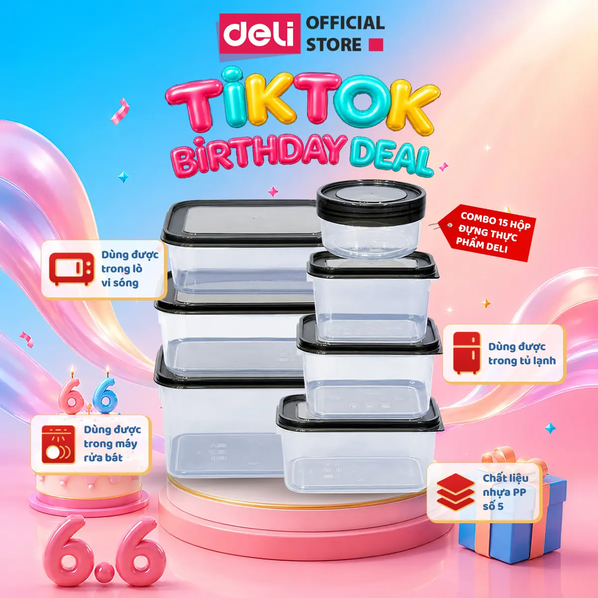 COMBO 15 Hộp đựng thực phẩm Deli Hũ nhựa, lọ nhựa siêu kín chống ẩm mốc, bảo quản đồ ăn Đựng Đồ Ăn Đựng Gia Vị