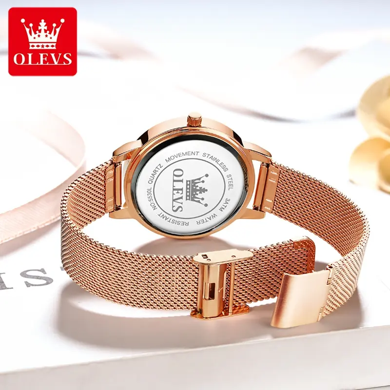 OLEVS Jam Tangan Wanita Original Anti Air Tahan Kecil Branded Elegan Analog Rose Gold Ultra-thin Women Watches New Model 5530/5189 with Kotak Ori 6