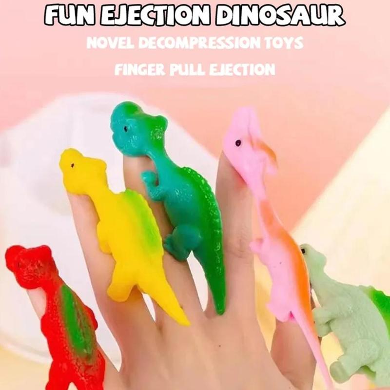 Product Introduction of 10pcs Ejection Dinosaur Fun Toy Finger Launch Little Adhesive Soft Dinosaur Decompression K1Y5 30