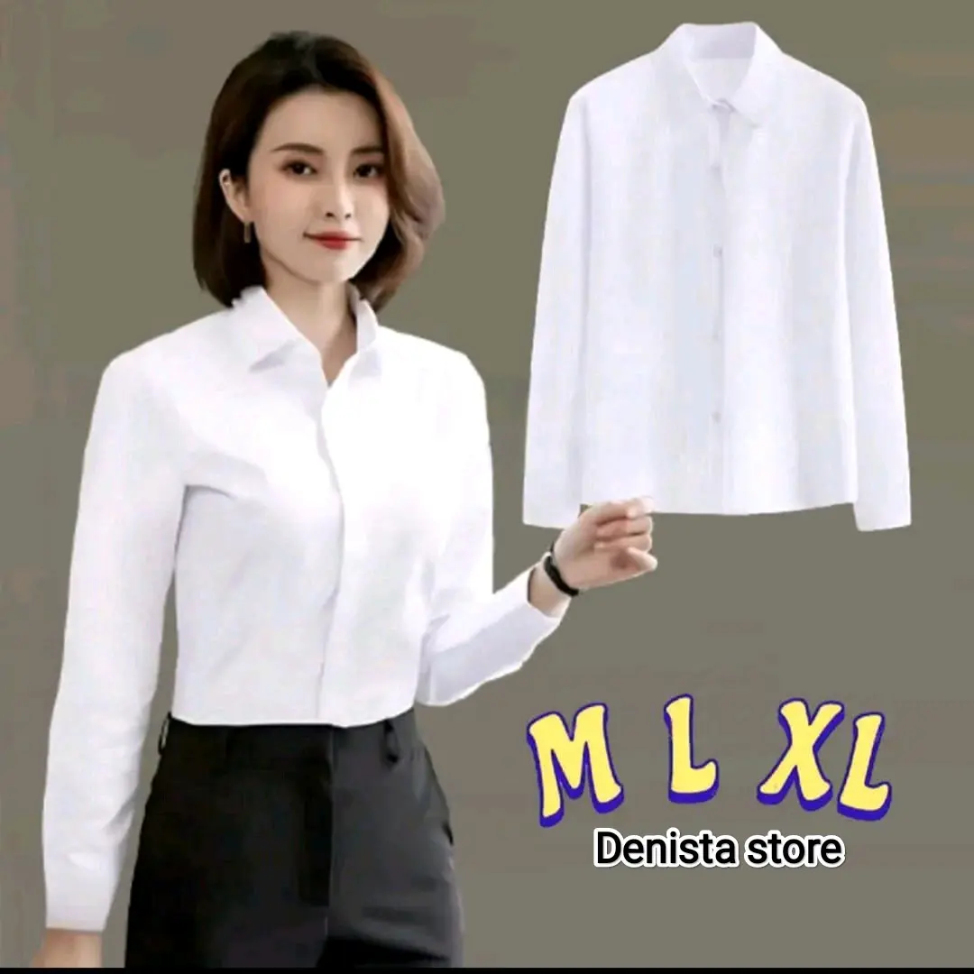 Kemeja polos wanita lengan panjang~kemeja kerja wanita~kemeja putih kerja kantor
