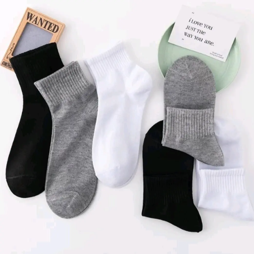 (Pilih Warna) 6 Pasang Kaos Kaki Pendek Pria Wanita Dewasa Polos Hitam Putih Abu Katun Unisex