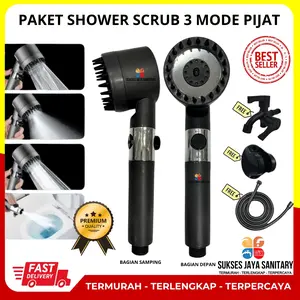 Paket Shower New Scrub / Hand Shower Kamar Mandi Multifungsi 3 Mode Adjustable Massage High Pressure Kran Air Selang Black Kepala pancuran silikon bertekanan tinggi dengan semprotan filter, set pancuran kamar mandi dengan sikat, kepala pancuran.