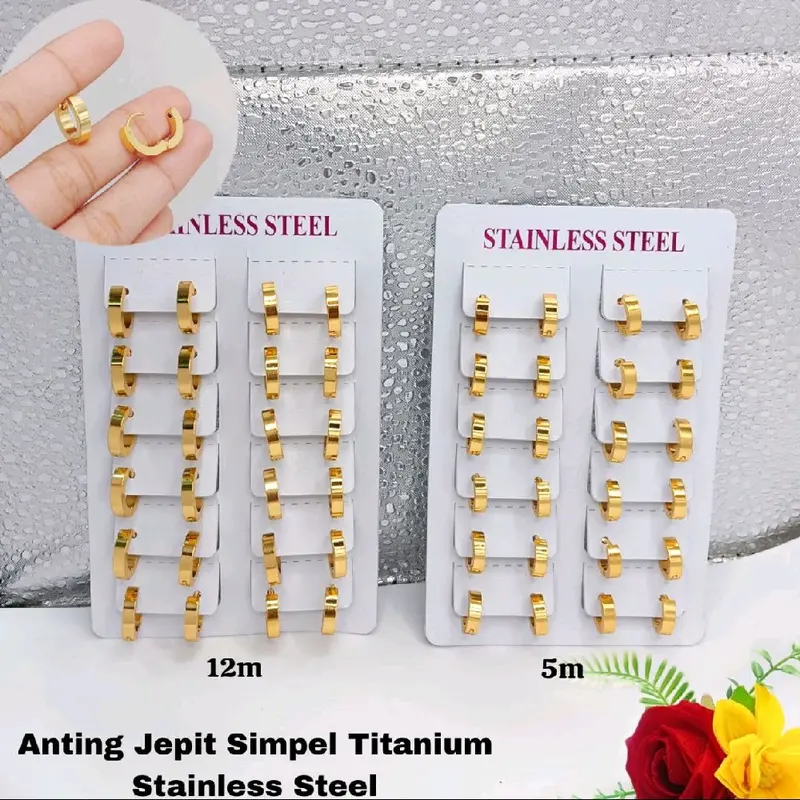 ANTING JEPIT WANITA SIMPLE TITANIUM PERHIASAN LAPIS EMAS 24K ANTI LUNTUR DAN ANTI KARAT 0