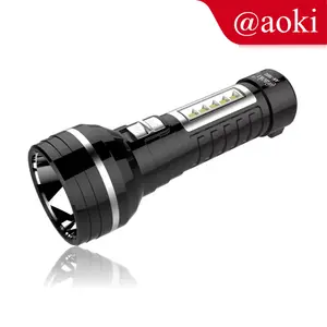 AOKI Senter LED Isi Ulang 2-in-1 17cm LED 8W dengan Lampu Samping Darurat Lampu COB/SMD senter