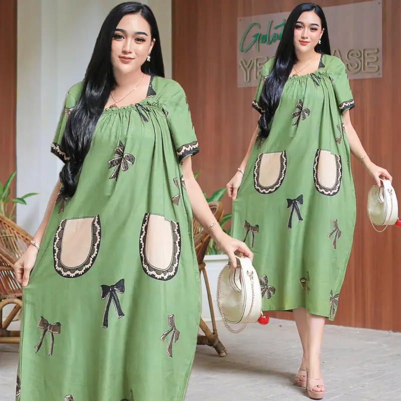 Daster Wanita Terbaru 2025 Motif Pita Viral - Dress Rayon Santung Busui Lembut 4