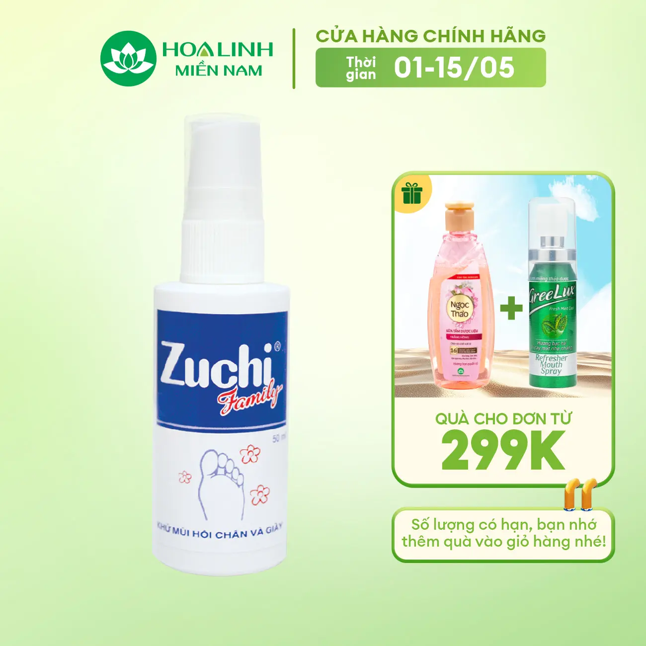 Xịt khử mùi hôi chân và giày (hương quế) Zuchi Family 50ml