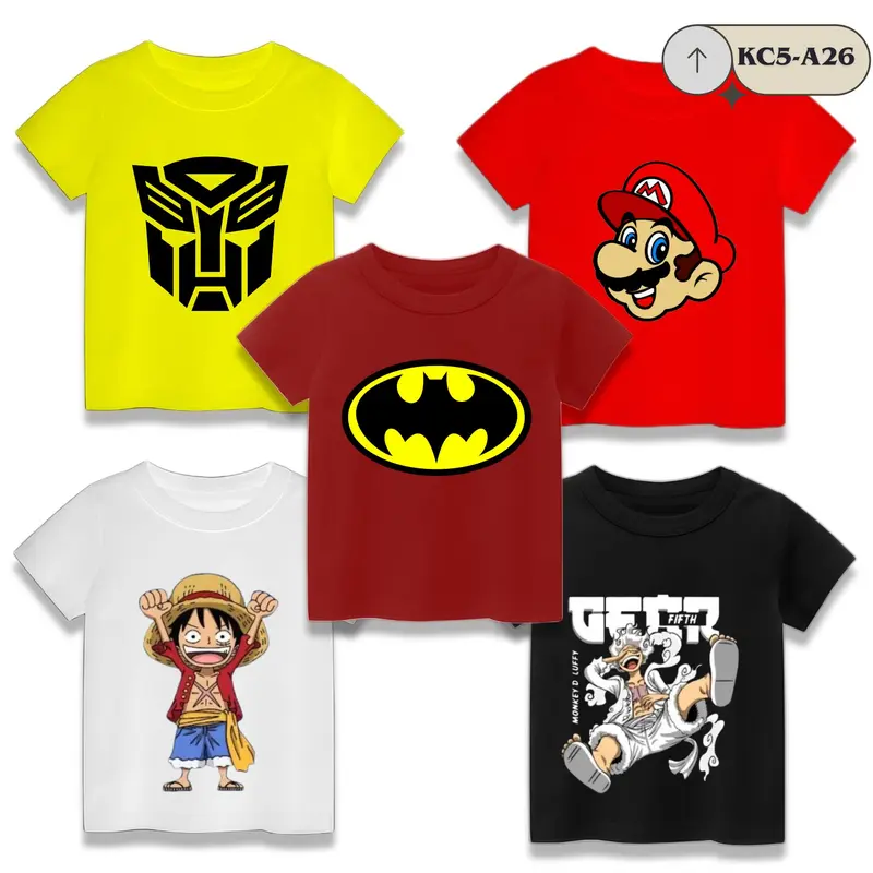 Baju Isi 5 PCS - Kaos anak Laki Laki Campur Motif Dan Warna Umur 1-8 Tahun Katun Fashion 4