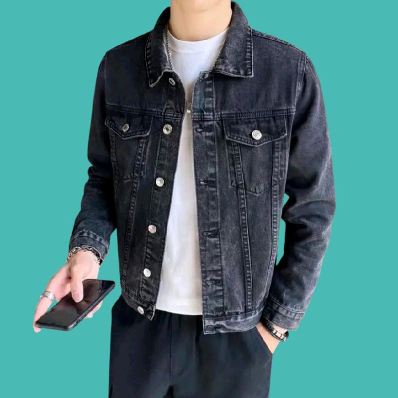 40 85kg Áo khoác jean nam đen và xám form đứng trẻ trung M,L,XL 40 85kg Jacket Menswear Unisex