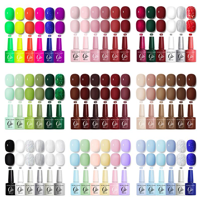Bộ Sơn Gel Móng Tay, NICOLE DIARY, 10ml, Bộ 6 Cái, Gel Màu Trơn Bán Vĩnh Viễn, Gel UV Ngâm UV LED, Sơn Bóng Móng Tay, Thích Hợp Cho Mùa Xuân Và Mùa Hè, Móng Tay Làm Móng, Yêu Cầu Đèn UV