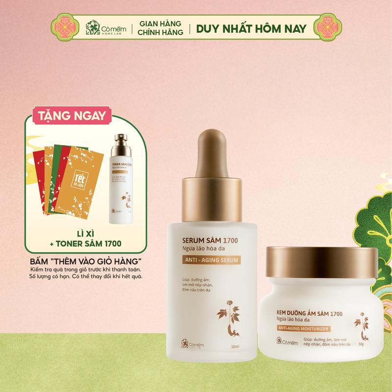 COMBO TẶNG QUÀ MIỄN PHÍ Combo 2 Sản Phẩm Chuyên Sâu Cấp Ẩm Hỗ Trợ Ngừa Lão Hoá Serum Kem Dưỡng Sâm 1700 Cỏ Mềm