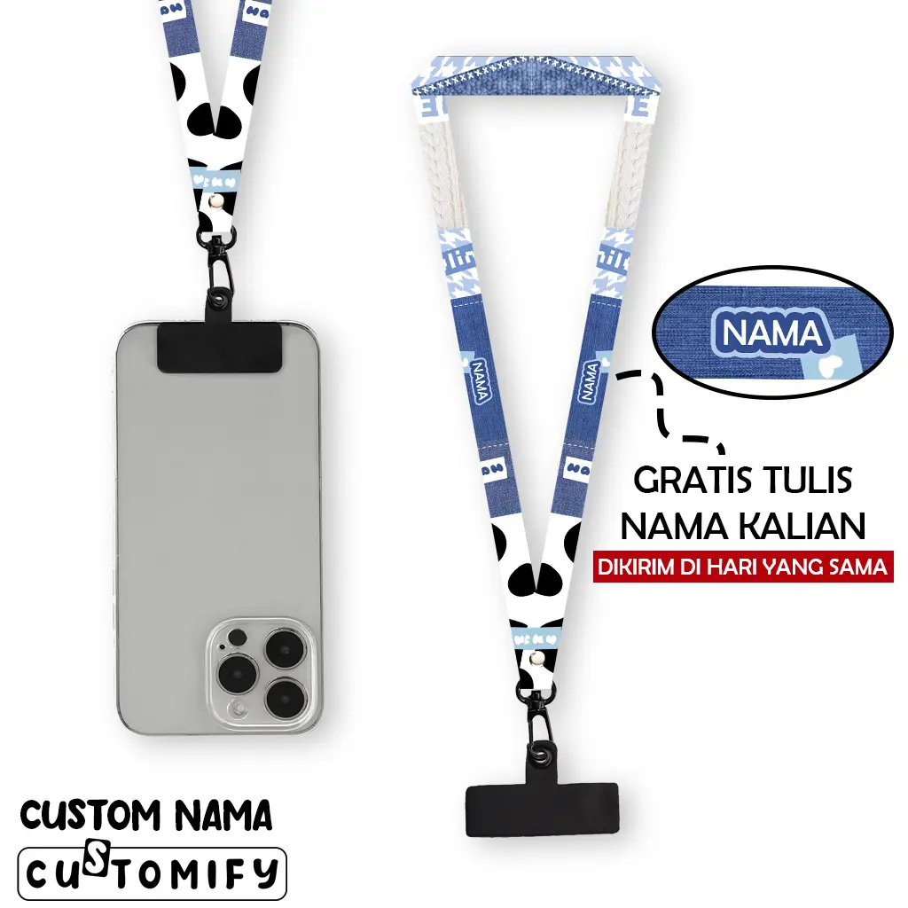 Lanyard Custom Nama Tali Gantungan Handphone Lanyard Leher 1,5 cm Free Tambah Nama - Design 82