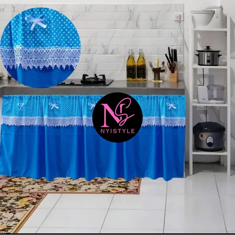 Gorden Kolong Dapur/Gorden Kolong dapur Polka Polos Pita Renda Love, 6