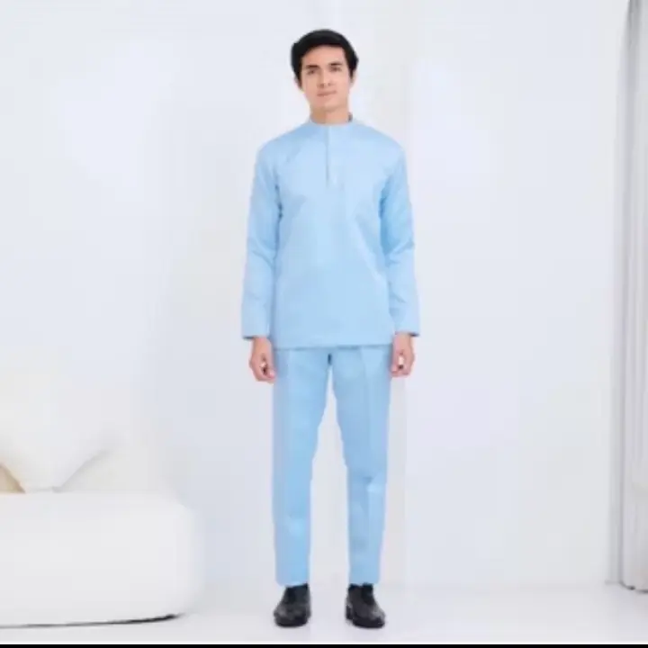Abbdullah teluk belanga,cekak musang baju melayu pria,baju Malaysia pria,baju couple Koko Muslim Dewasa Panjang Lebaran Kurta Mewah Kancing Cowok Keren Formal Seragam Keluarga,baju couple Lebaran ibu ayah 4
