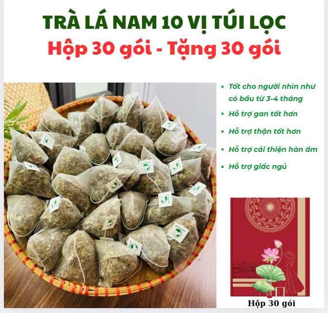   30 gói tặng 30 gói  Trà lá nam 10 vị thành phần: Lá Sen xạ đen lạc tiên giảo cổ lam phan tả diệp lá vối lá ổi cỏ ngọt hoa nhài. 1 gói pha 1 bình 1,5-2 lít nước uống hằng ngày 