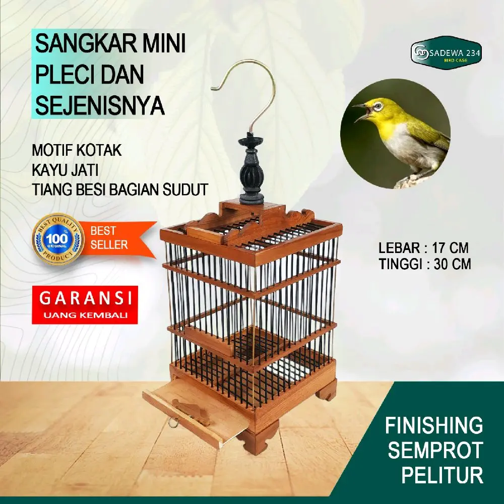 Sangkar burung mini murah kayu jati 17x17 utk konin Kolibri pleci kandang  burung
