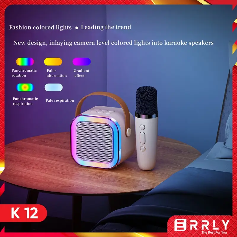 Mini Karaoke Set Speaker Bluetooth K12 LED Karaoke Super BASS Mic Microphone Wireless 1&2 2