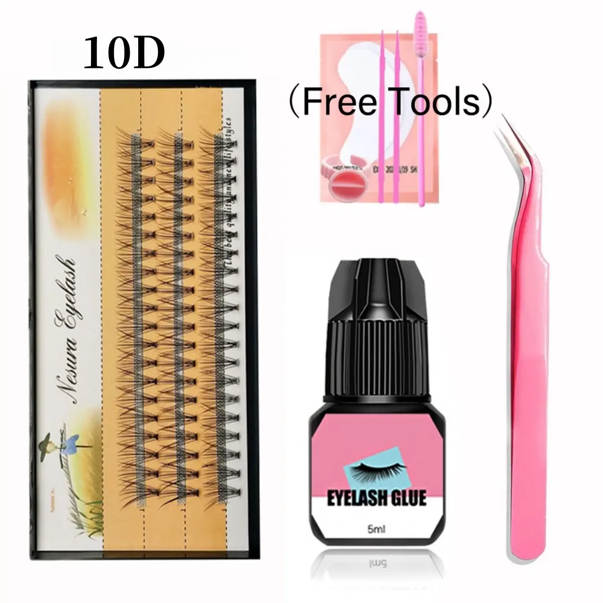 10D Self-grafting Eyelash Extension Set Glue Tweezers Segmented False Eyelashes Free Tool for Personal Eyelashes MakeupCosmetic gluefree eyelashes