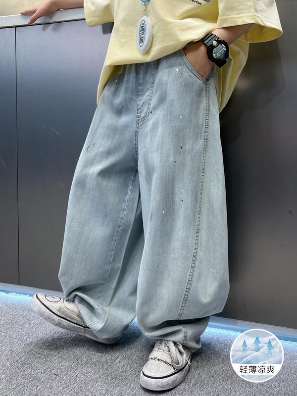  Quần Jeans Ống Rộng Siêu Nhẹ Mát – Form Rộng Hàn Quốc Unisex Cho Bé Trai Bé Gái Size 120–170 