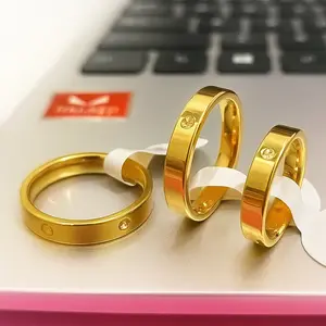 Cincin Titanium Gold Diamond Anti Luntur / cincin Couple Tunangan Gold Kombinasi Diamond Anti Karat