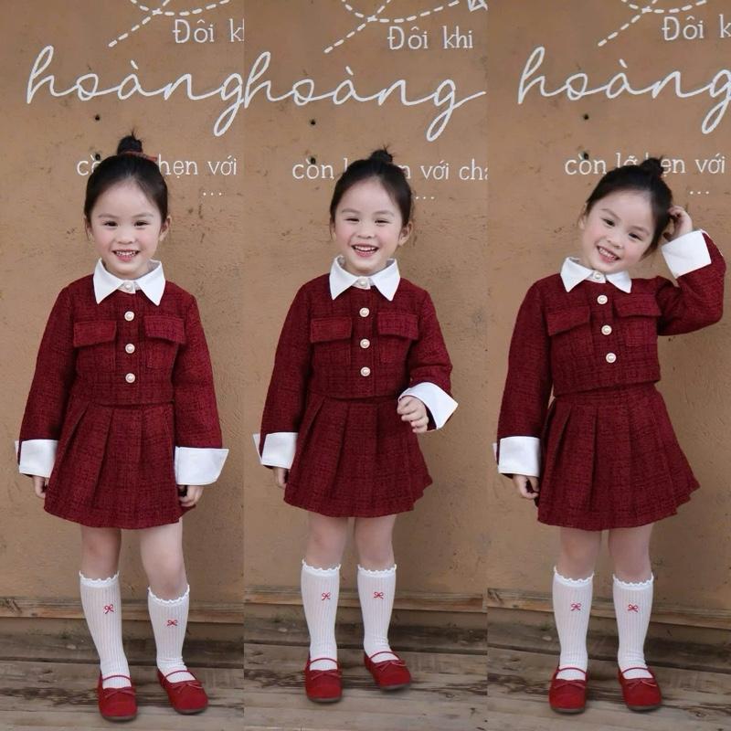 SET BỘ ÁO DẠ ĐỎ KÈM CHÂN VÁY DẠ XOÈ XINH ĐẸP DÀNH CHO BÉ GÁI  9-31kg  