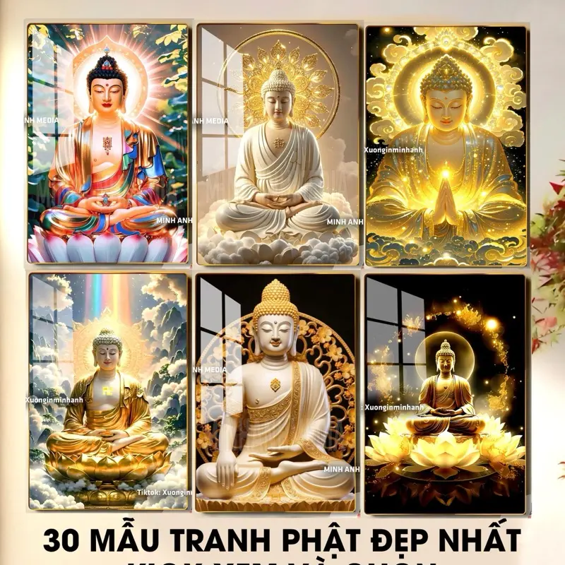 [BST PHẬT A DI ĐÀ] - Tranh gỗ tráng gương dày 13mm - Bo viền vàng cao cấp - Treo tường phòng thờ, mang lại may mắn bình an hạnh phúc Decor Phòng - MINH ANH MEDIA