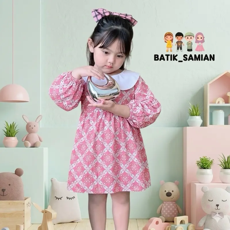 BATIK ANAK PEREMPUAN BERLIAN MOTIF TUNIK DRESS KAWUNGAN BAHAN KATUN PREMIUM FASHION MODREN COCOK DI PAKEIN HIJAB