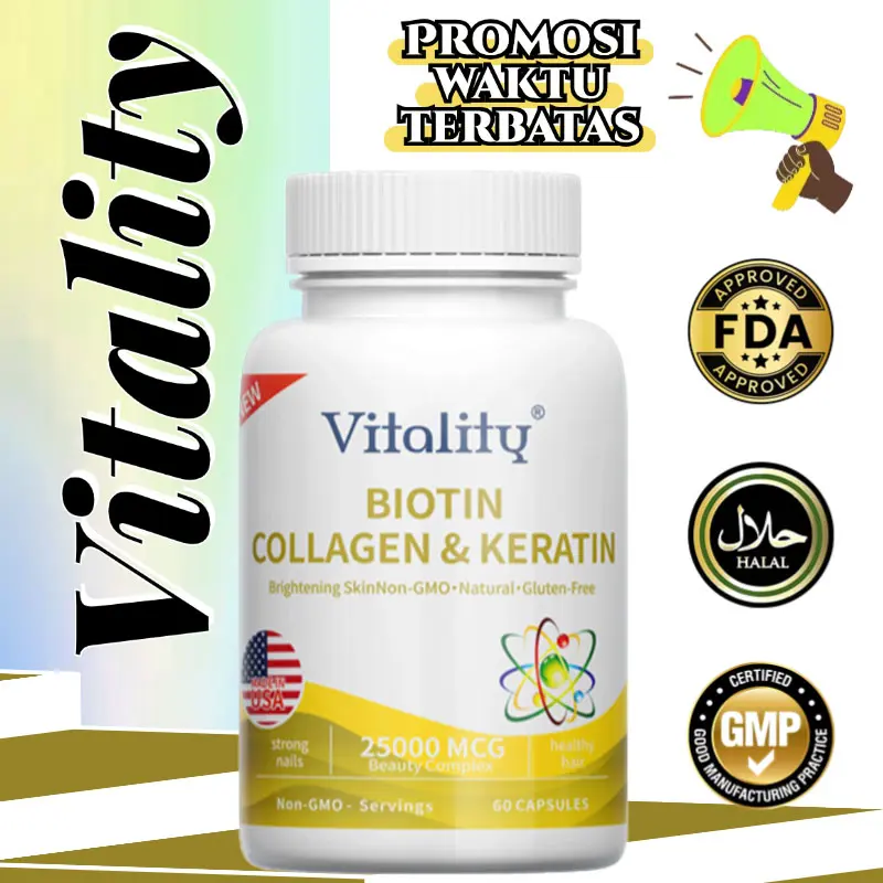 Kapsul Biotin, Meningkatkan Pertumbuhan Rambut, Meningkatkan Kepadatan Rambut, Membuat Rambut Lebih Berkilau, Menutrisi Kulit, Mengoptimalkan Kuku vitamin d & k suplemen kesehatan