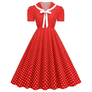 y2k Bow Retro Casual Polka Dot Women's Dress Short Sleeve V-neck Prom Dresses 2024 Women Dress Swing ropa de mujer ofertas