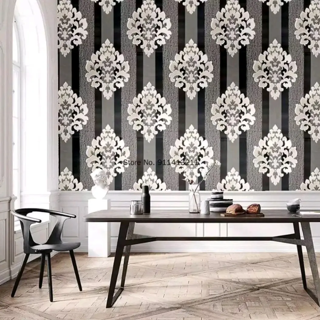 Wallpaper Stiker Dinding motif Batik Hitam Abu Pvc Grade A