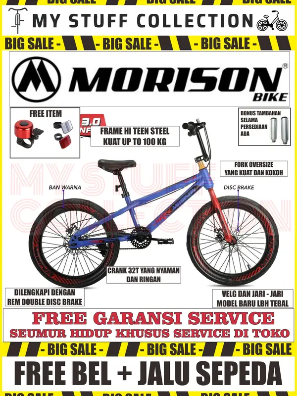 SEPEDA BMX MORISON BY PACIFIC GROUP UKURAN 20 INCH BAN JUMBO 3.0 FRAME DENGAN REM DOUBLE CAKRAM TEBAL BISA DARI USIA 8 TAHUN HINGGA DEWASA 80 KG 2
