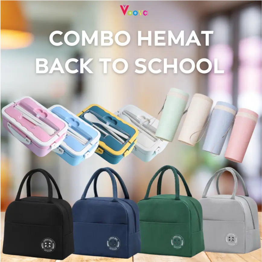 [COMBO BACK TO SCHOOL] BEST DEAL, LUNCH BAG + LUNCH BOX + BOTOL MINUM FREE SENDOK & SUMPIT Kotak Makan