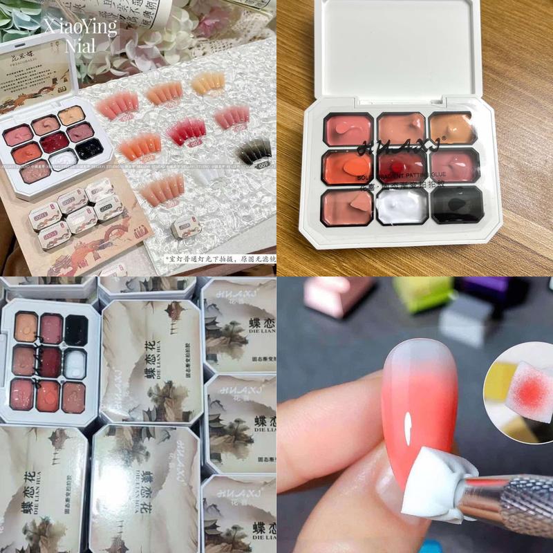 [ Tặng mút + bút dặm trên live ]Set gel dặm ombre 9 ô chất gel đặc, mướt mịn làm nail nghệ thuật